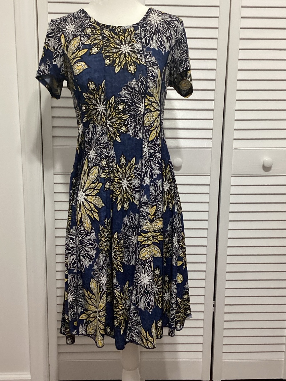 Sami & Jo Navy Midi Dress with Yellow and White Floral Motif
